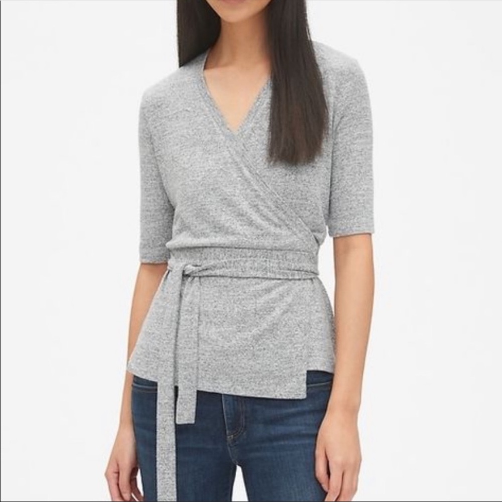 GAP soft spun short sleeve tie waist wrap top